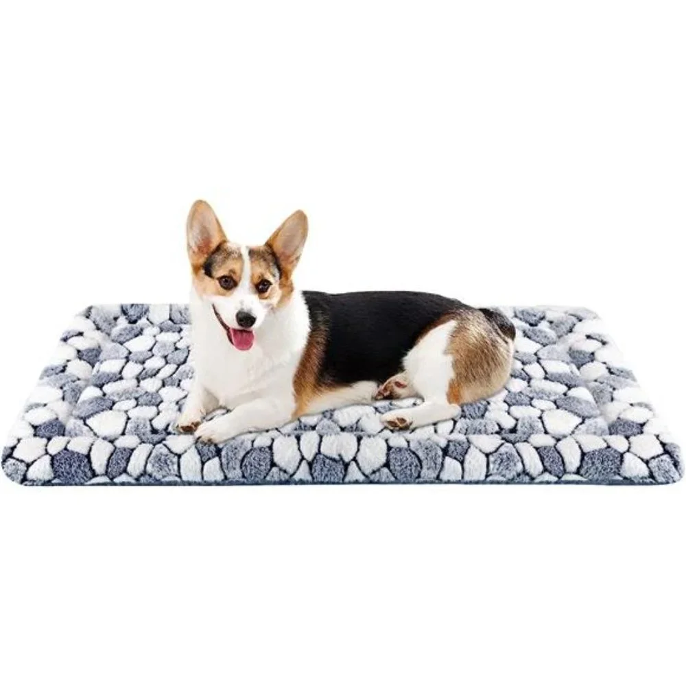 Dog Crate Pad Bed Mat Reversible Warm & Cool, Grey Stone Pattern